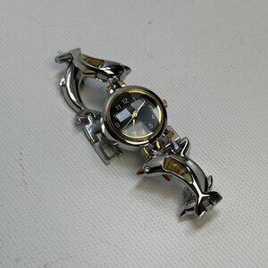 VTG Y2K Acuet Japan Quartz Water Resistant Dolphin Bracelet Retro Art Deco Read